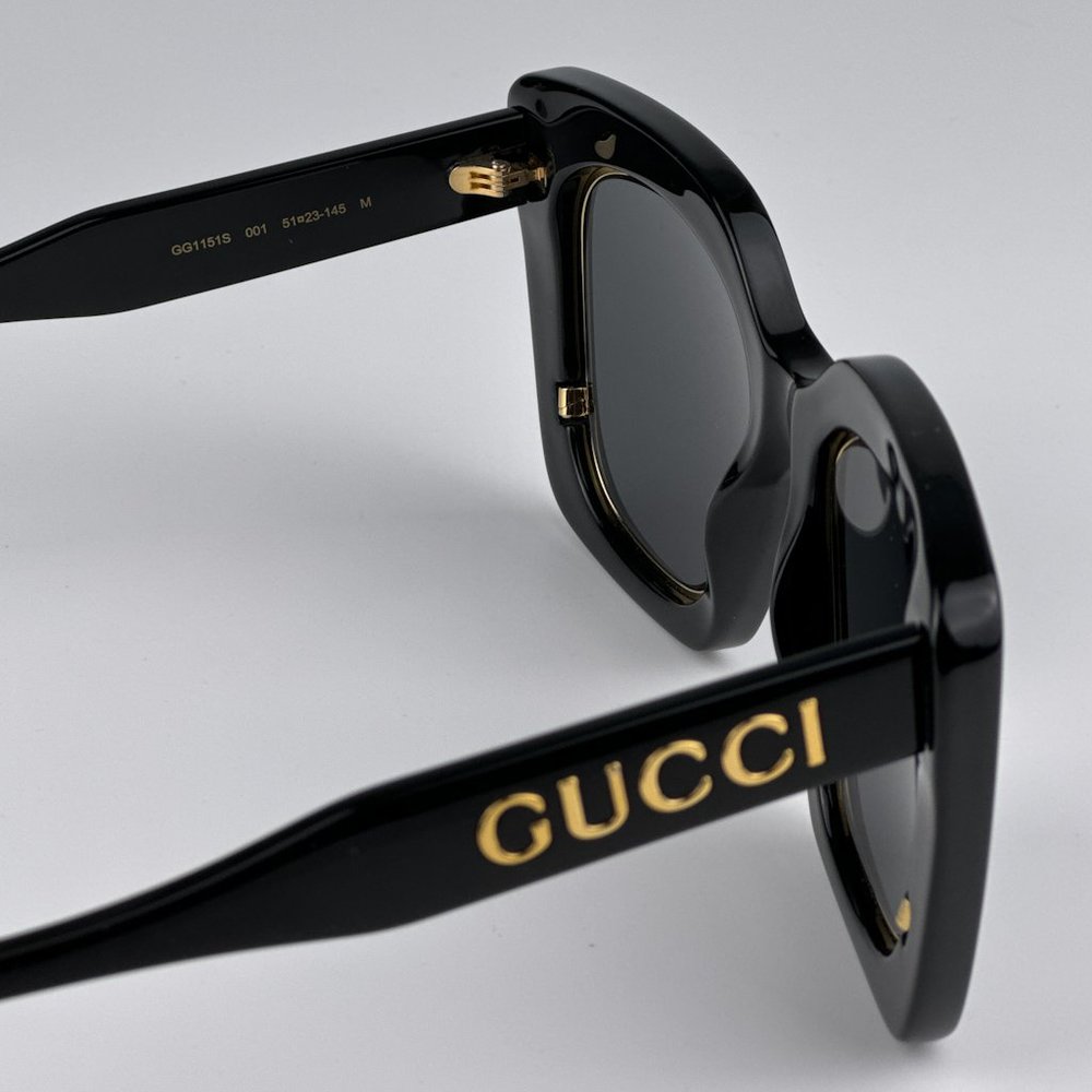 Gucci GG1151S 001 Sunglasses Black/Gold Grey Cat Eye Oversized Unisex GG 1151S - Picture 12 of 13